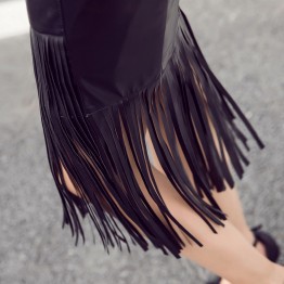 2018 Fall Winter Female Tassels High Waist PU Pencil Skirt Girls Artificial Leather Patchwork Skirts Bottoms Women