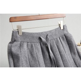 2018 Fall Winter Women Loose Casual Pants Lace UP Elastic Waist Wide leg Wool Knitted Pants Straight Grey Black Beige