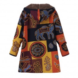 2018 Plus Size ZANZEA Winter Autumn Long Sleeve Basic Outerwear Women Retro Hooded Ethnic Printed Faux Fluffy Thin Coat Jackets
