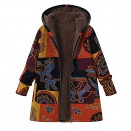 2018 Plus Size ZANZEA Winter Autumn Long Sleeve Basic Outerwear Women Retro Hooded Ethnic Printed Faux Fluffy Thin Coat Jackets