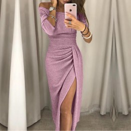 2018 new fashion lady sexy one-shoulder dress autumn long-sleeved knee-length dress