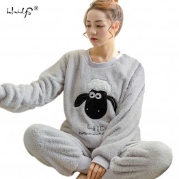 Autumn Winter Women Pyjamas Sets pajamas Sleepwear Suit Thick Warm Coral Flannel nightgown Female Cartoon Animal Pijama Mujer