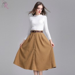 Black and Khaki High Waist Button Front Midi Skirt Women Fall Winter Casual Straight Bottom Wear