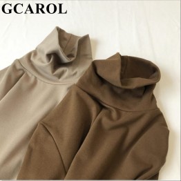 GCAROL New Arrival Fall Winter Women Turtleneck Basic Tops Slim Full Sleeve Shirt Stretch Vintage Render Unlined Upper Garment 