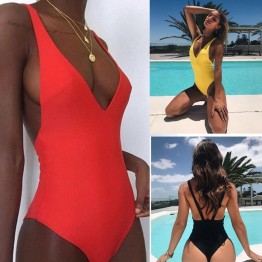 Swimsuit Woman 2018 One Pieces Swimwear Red Yellow Black High Waisted Bathing Suit Push Up Swimming Suit  Bather Girls Swimsuits