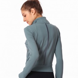 Winter&Autumn Women Jacket Gym Running Workout Activewear Windproof Warm Sport Top Zipper Design Solid Color Long Sleeve