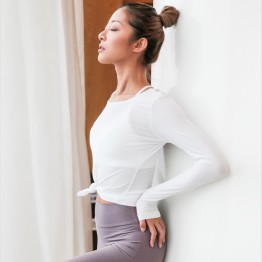 Women Cross Back Yoga Top Shirts White Backless Workout Tops for Women Long Sleeve Sports Crop Top Gym Workout Activewear 2018