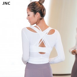 Women Cross Back Yoga Top Shirts White Backless Workout Tops for Women Long Sleeve Sports Crop Top Gym Workout Activewear 2018
