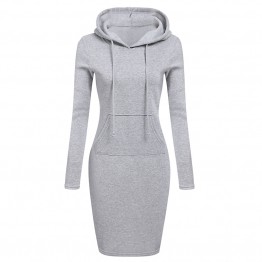 Zebery Autumn Winter Warm Sweatshirt Long-sleeved Dress 2018 Woman Clothing Hooded Collar Pocket Design Simple Woman Dress