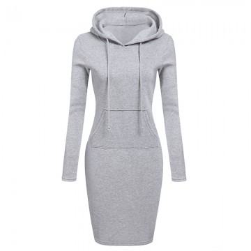 Zebery Autumn Winter Warm Sweatshirt Long-sleeved Dress 2018 Woman Clothing Hooded Collar Pocket Design Simple Woman Dress